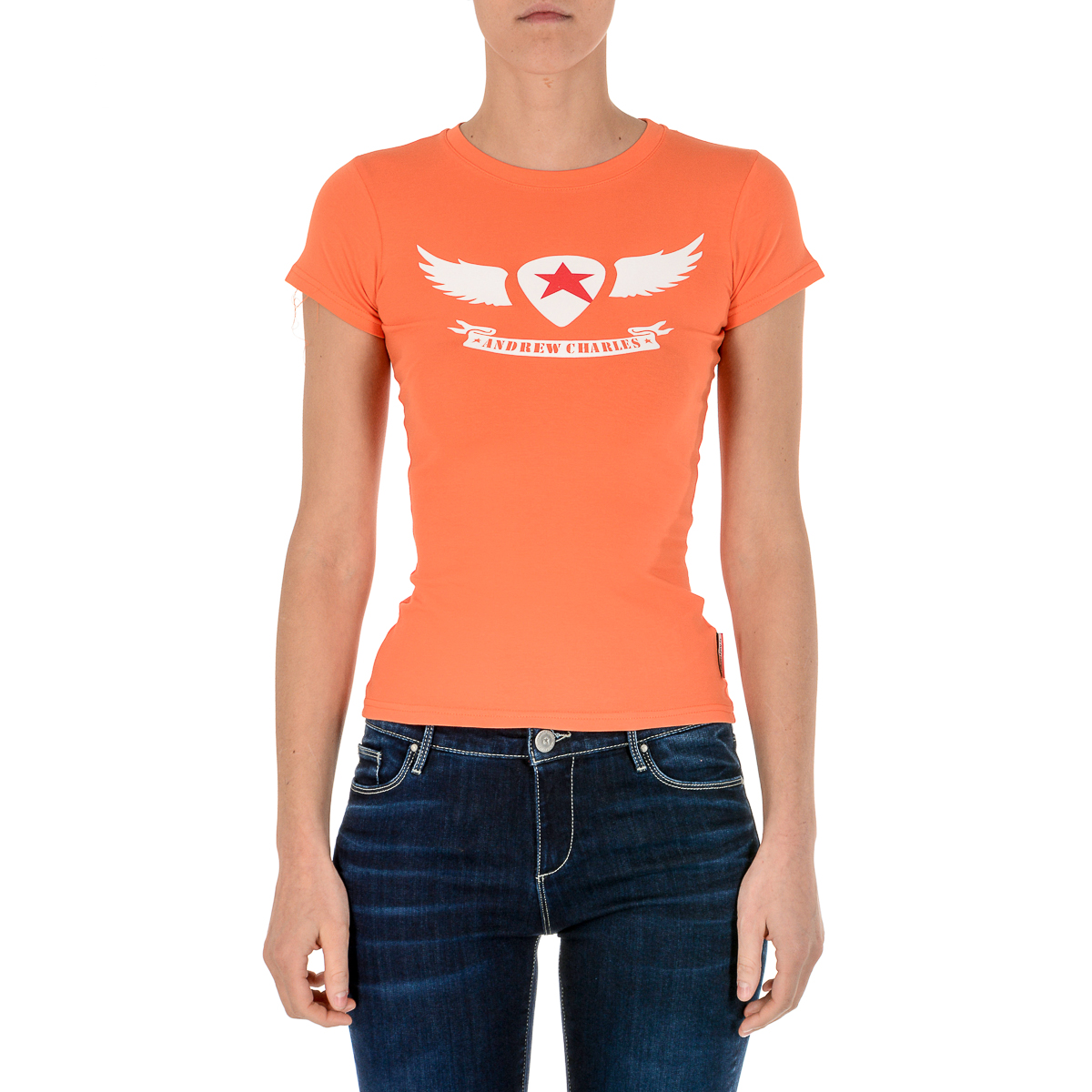Camiseta Andrew Charles para mujer, manga corta, cuello redondo, naranja, TARANA