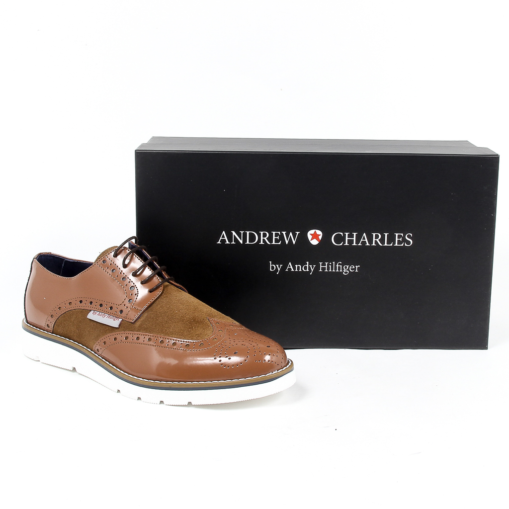 Andrew Charles - Zapatos Oxford brogue para hombre 914 ABRASIVATO CAMOSCIO COGNAC