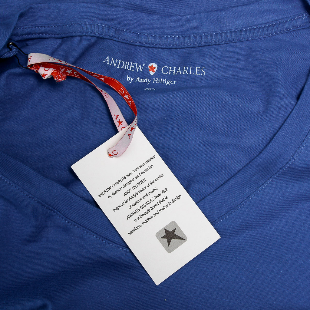 Camiseta Andrew Charles para mujer, manga corta, cuello en V, azul TAPIWA