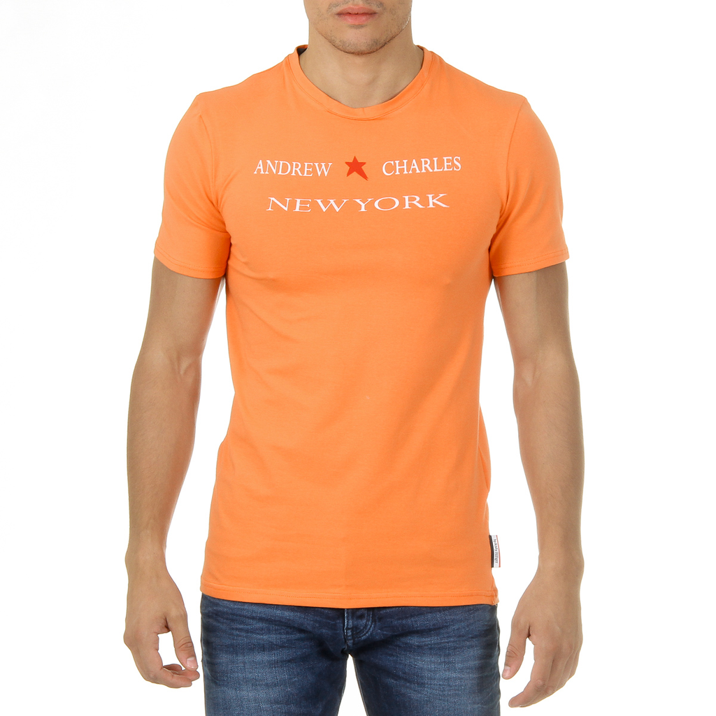 Camiseta Andrew Charles para hombre, manga corta, cuello redondo, naranja, KEITA