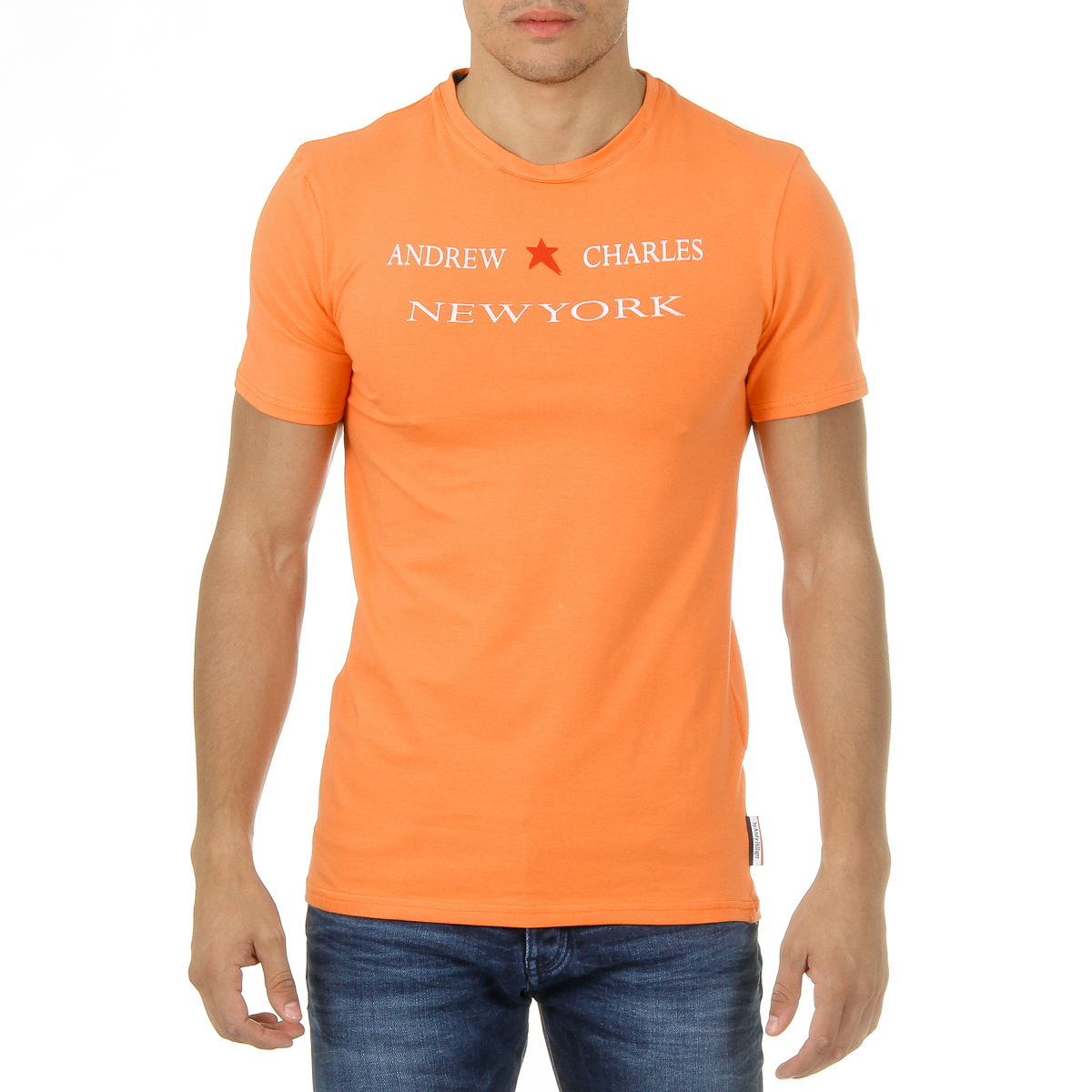 Camiseta Andrew Charles para hombre, manga corta, cuello redondo, naranja, KEITA