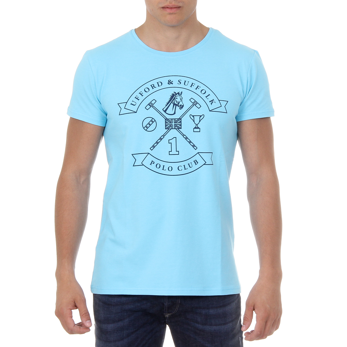 Camiseta de hombre Ufford & Suffolk Polo Club, manga corta, cuello redondo, US027, azul