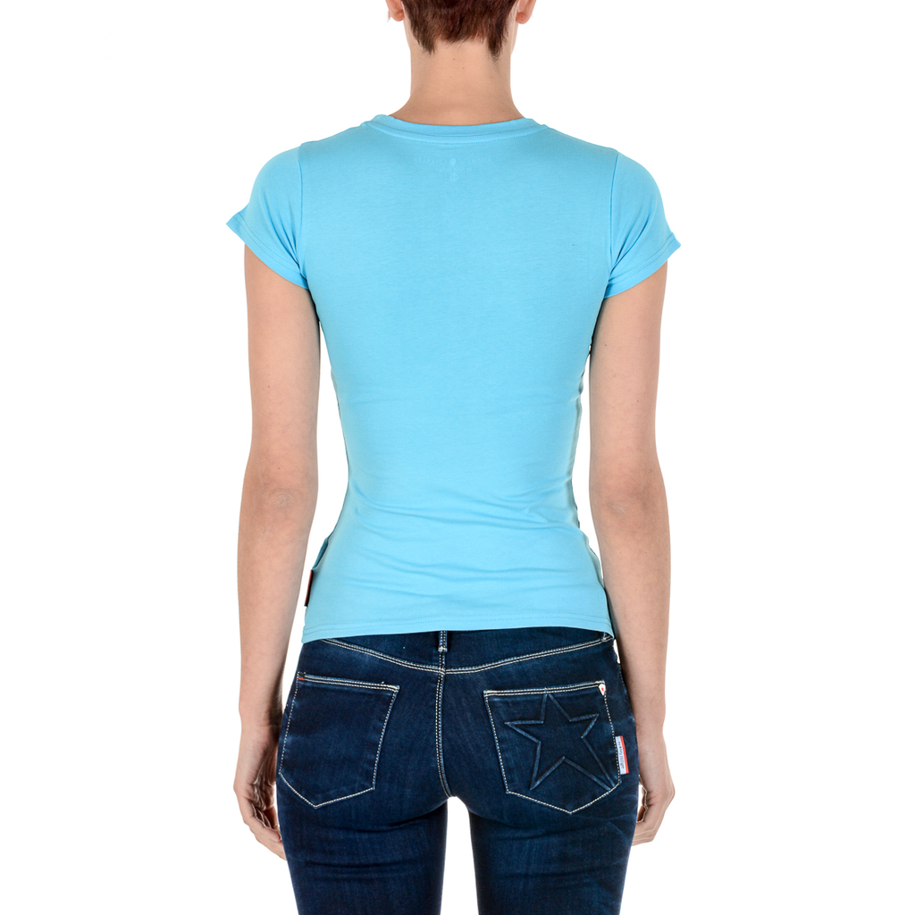 Camiseta Andrew Charles para mujer, manga corta, cuello redondo, azul claro TARANA