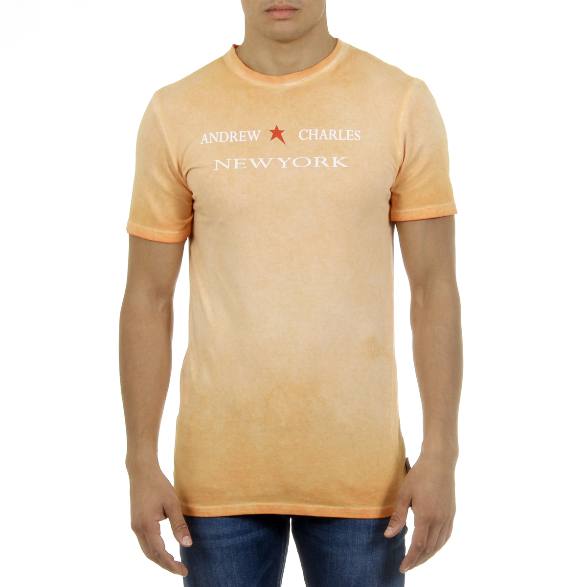 Camiseta Andrew Charles para hombre, manga corta, cuello redondo, naranja, KARITA