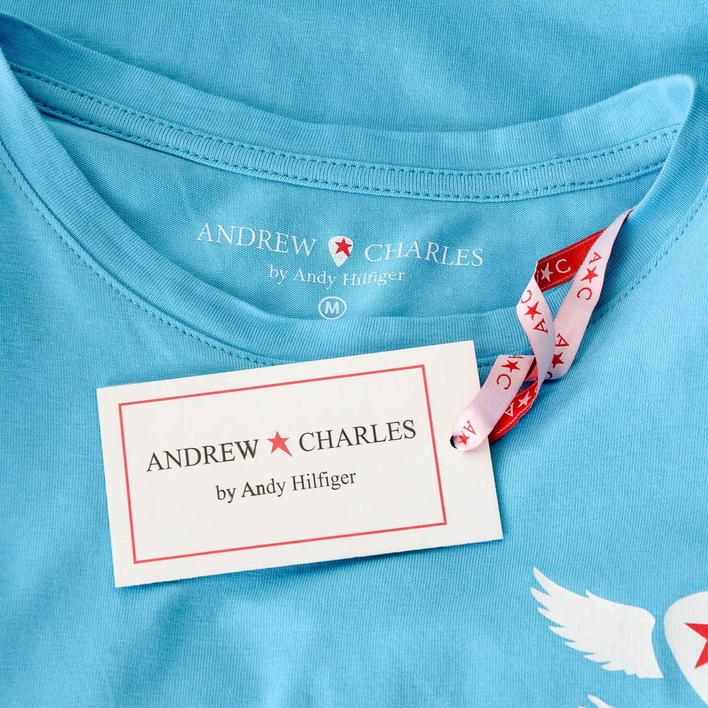 Camiseta Andrew Charles para mujer, manga corta, cuello redondo, azul claro TARANA