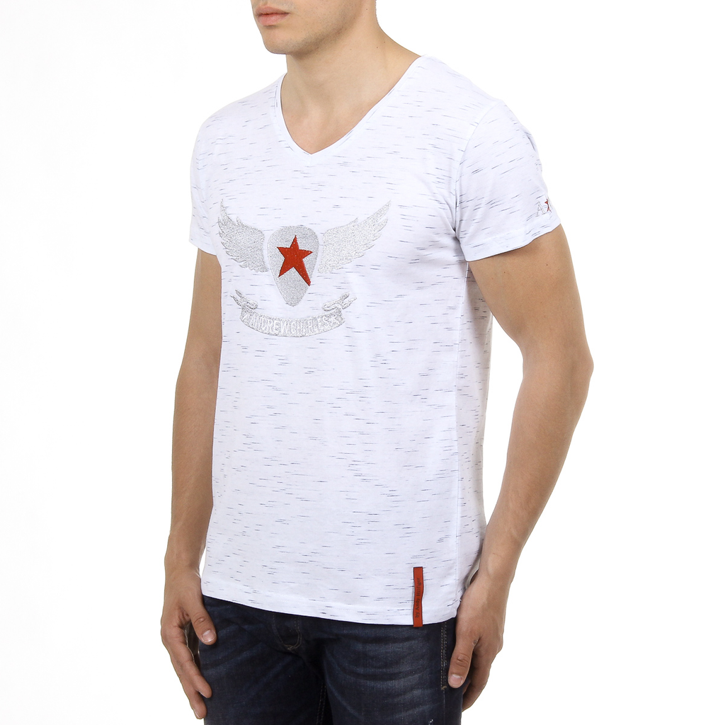 Andrew Charles Mens T-Shirt Short Sleeves V-Neck White CONNOR