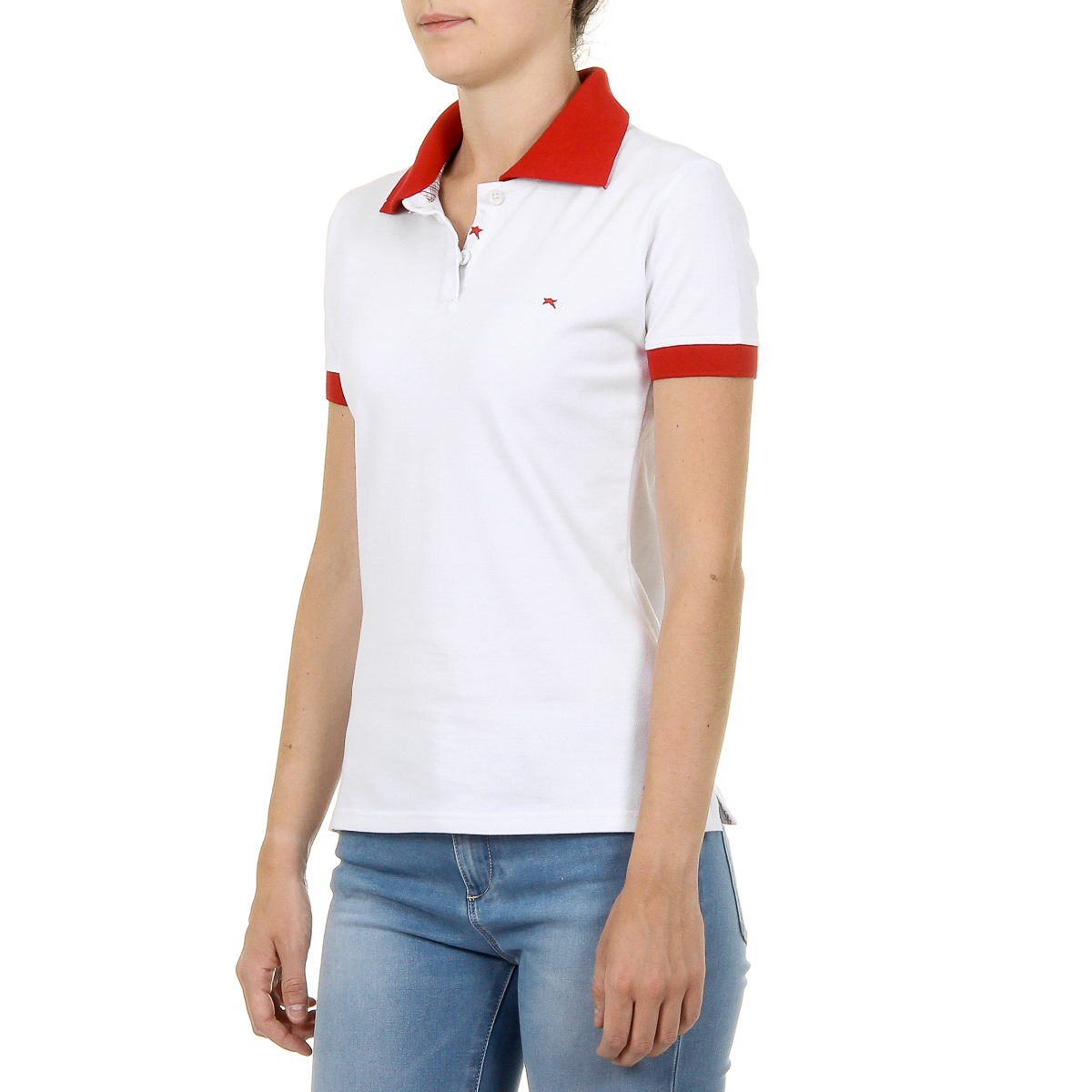 Polo Andrew Charles para mujer, manga corta, blanco, NIA