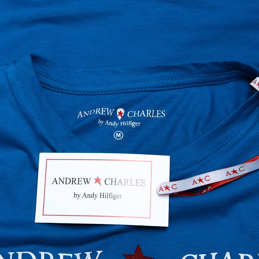 Camiseta Andrew Charles para mujer, manga corta, cuello redondo, azul, TARANA