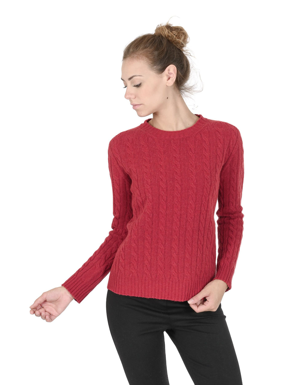 Suéter de cuello redondo para mujer de cachemira Crown of Edinburgh COE 0033 ROJO