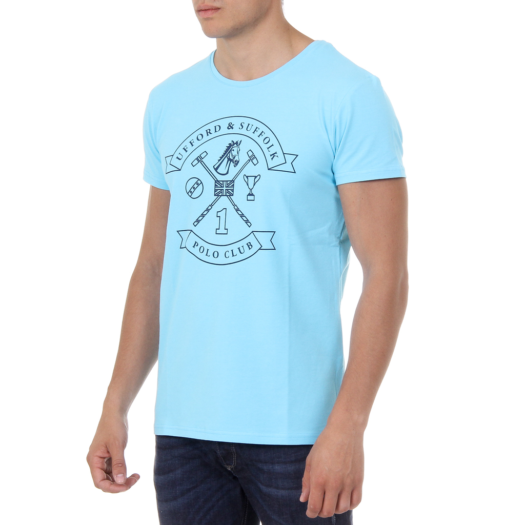 Camiseta de hombre Ufford & Suffolk Polo Club, manga corta, cuello redondo, US027, azul