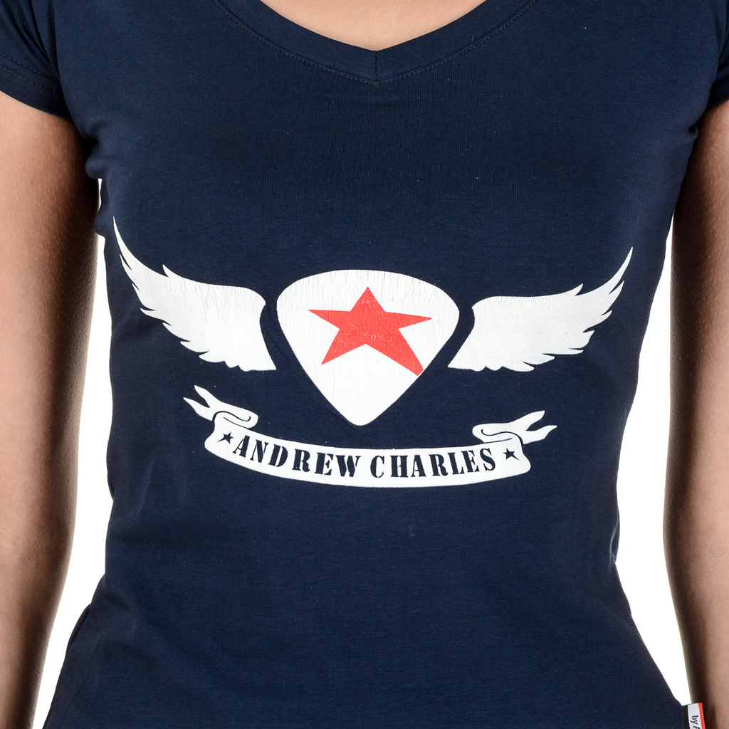 Camiseta Andrew Charles para mujer, manga corta, cuello en V, azul TAPIWA