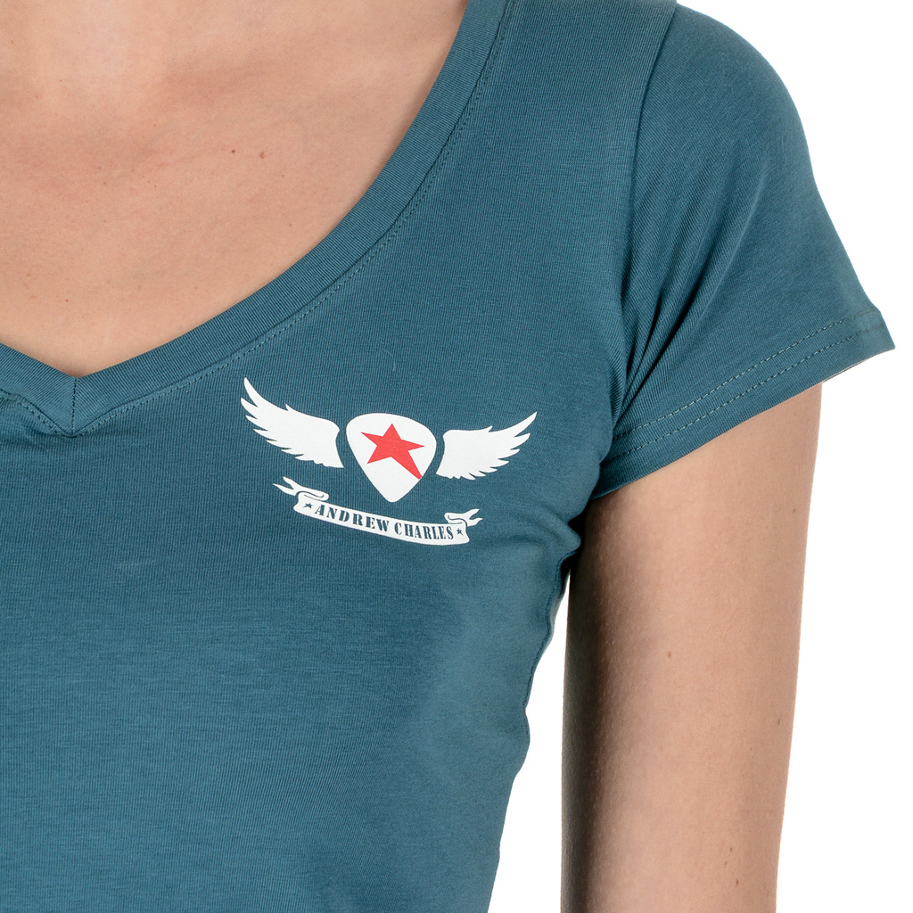 Camiseta Andrew Charles para mujer, manga corta, cuello en V, verde TAPIWA