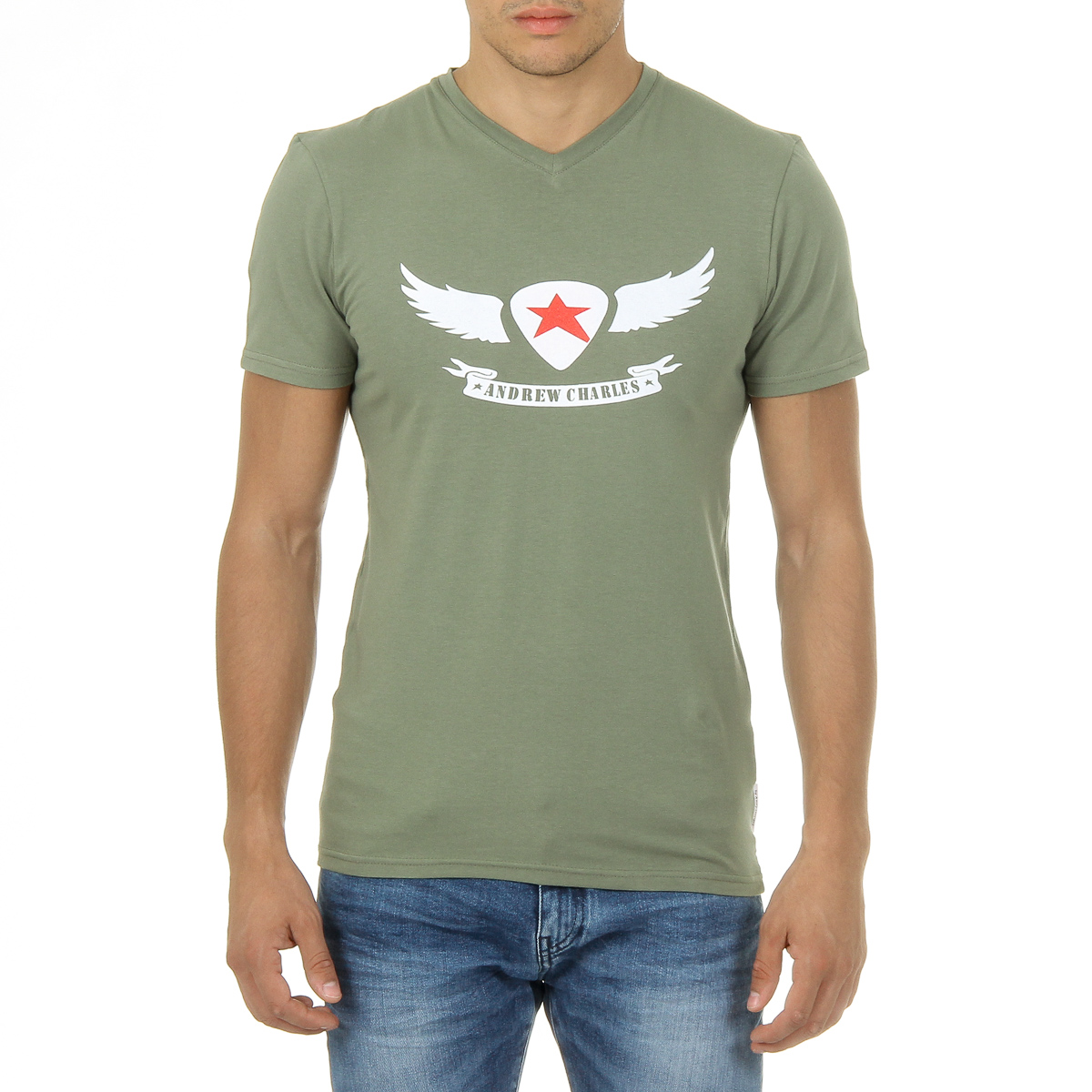 Camiseta Andrew Charles para hombre, manga corta, cuello en V, verde, KENAN