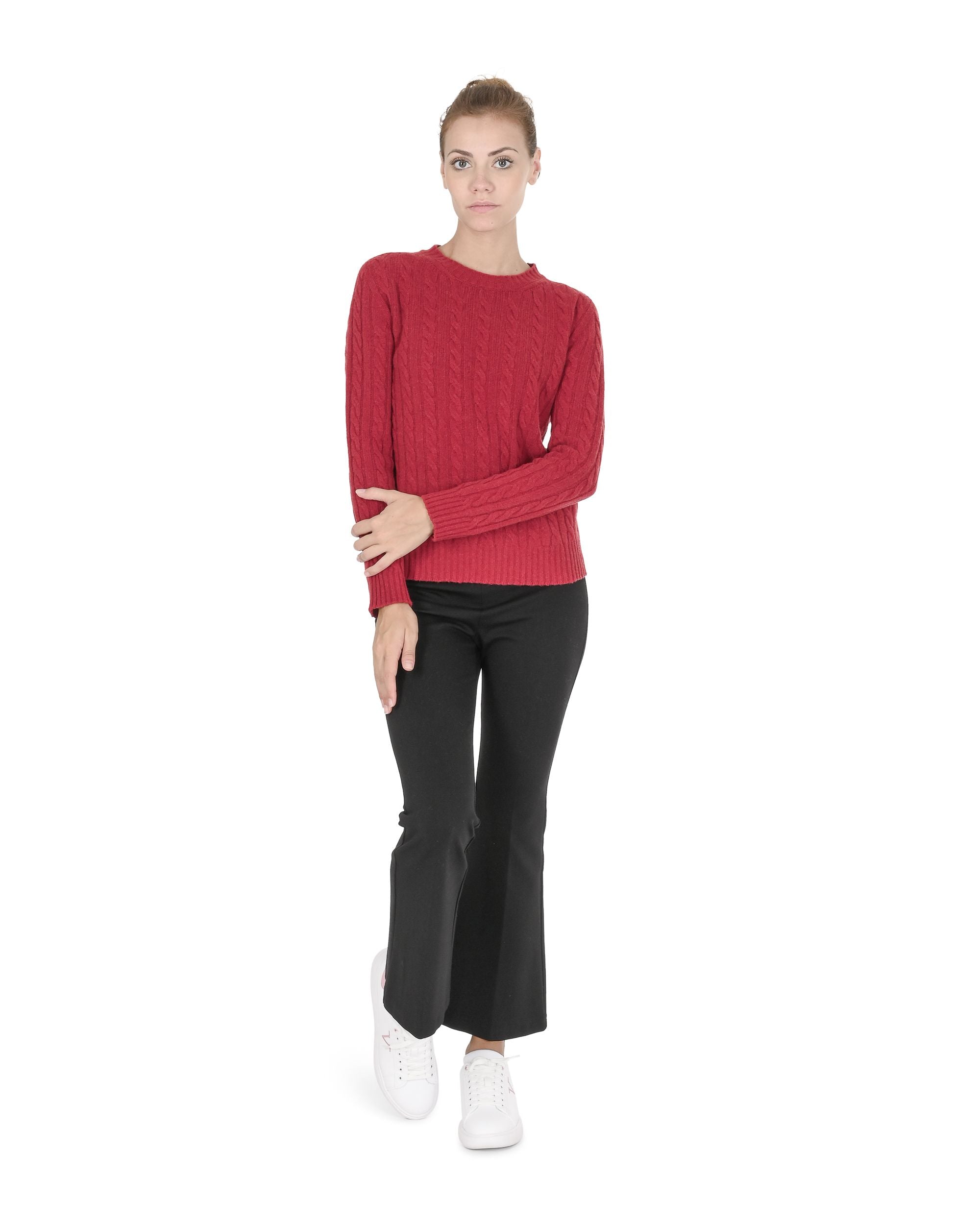 Suéter de cuello redondo para mujer de cachemira Crown of Edinburgh COE 0033 ROJO