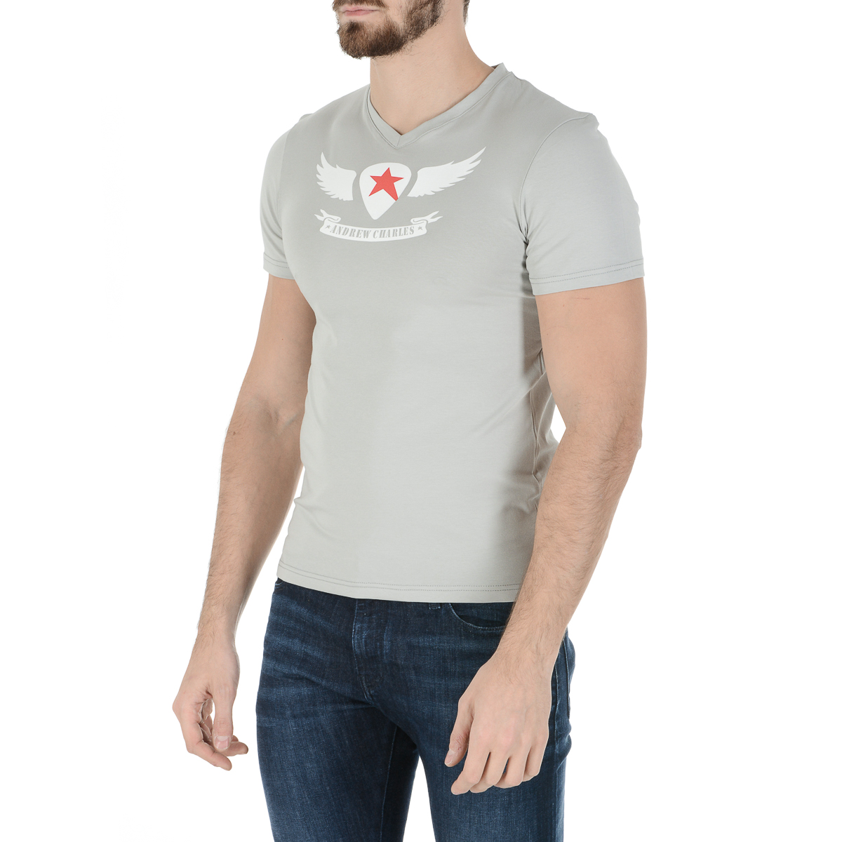 Camiseta Andrew Charles para hombre, manga corta, cuello en V, gris claro, KENAN