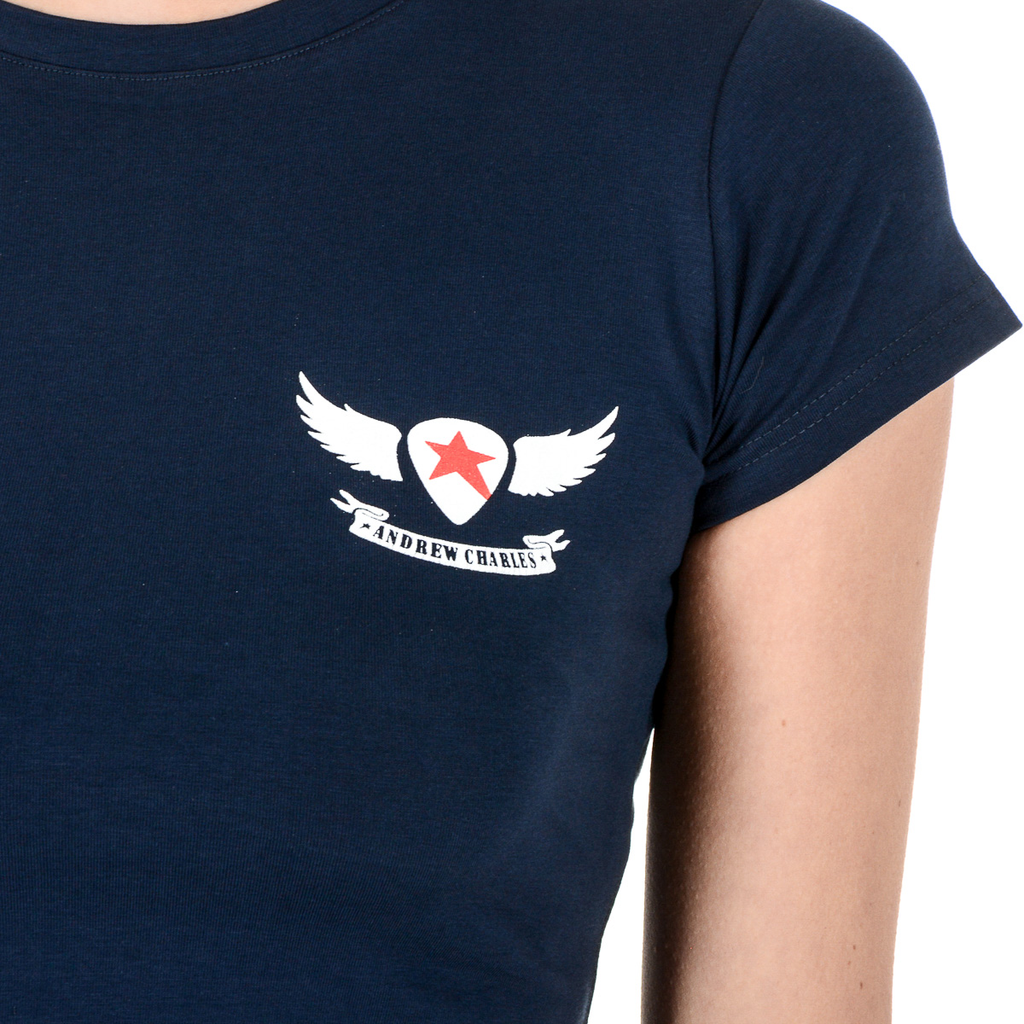 Camiseta Andrew Charles para mujer, manga corta, cuello redondo, azul, TARANA