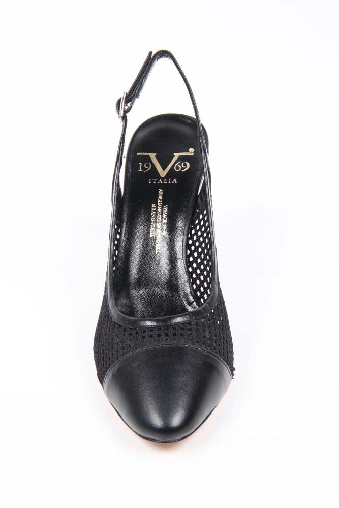 V 1969 Italia Zapatos de tacón con tira trasera para mujer 5512 LAU85 TES RETE NEW RODI NERO