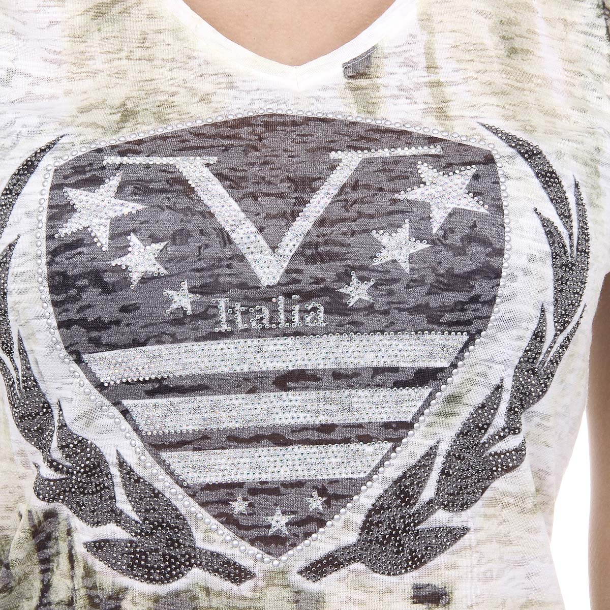 V 1969 Italia Womens T-shirt Short Sleeves V-Neck Yellow EMILY