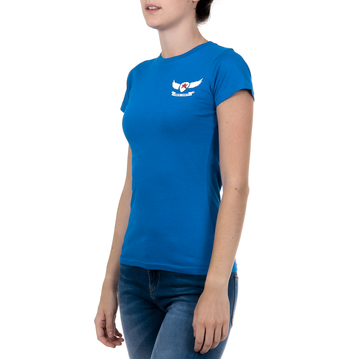 Camiseta Andrew Charles para mujer, manga corta, cuello redondo, azul, TARANA
