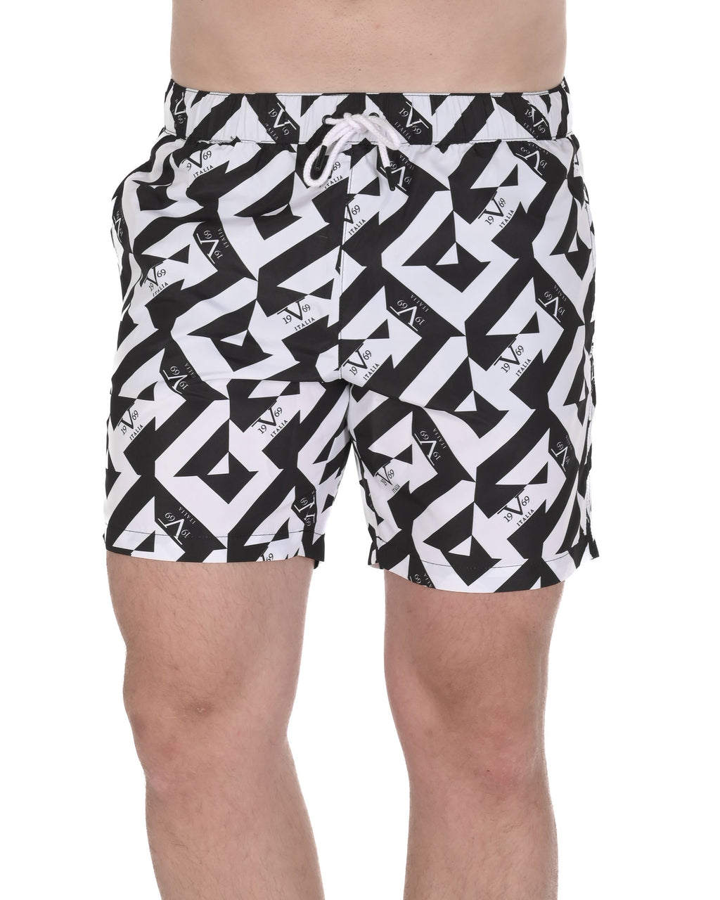 19V69 Italia Mens Swimwear Trunk VSC1MBM08 BLACK WHITE