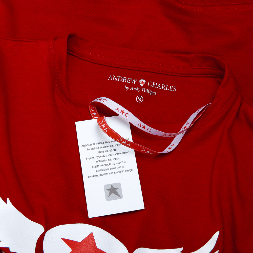 Camiseta Andrew Charles para mujer, manga corta, cuello redondo, color rojo TARANA