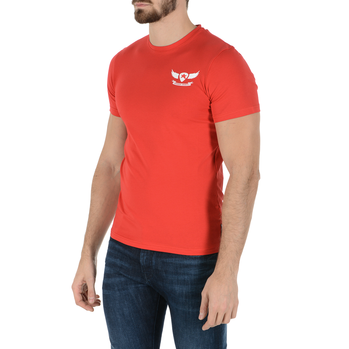Camiseta Andrew Charles para hombre, manga corta, cuello redondo, roja, KEITA