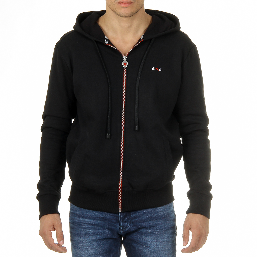 Sudadera con capucha Andrew Charles para hombre con cremallera, manga larga, cuello redondo, color negro FELA