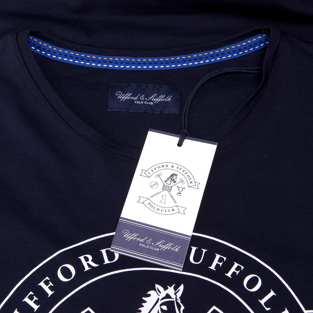 Camiseta de hombre Ufford & Suffolk Polo Club, manga corta, cuello redondo, US027, azul marino