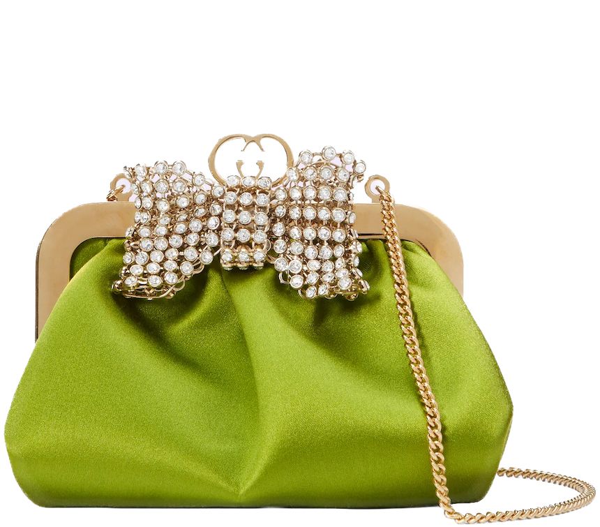 Bolso de hombro Broadway de satén con lazo de cristales