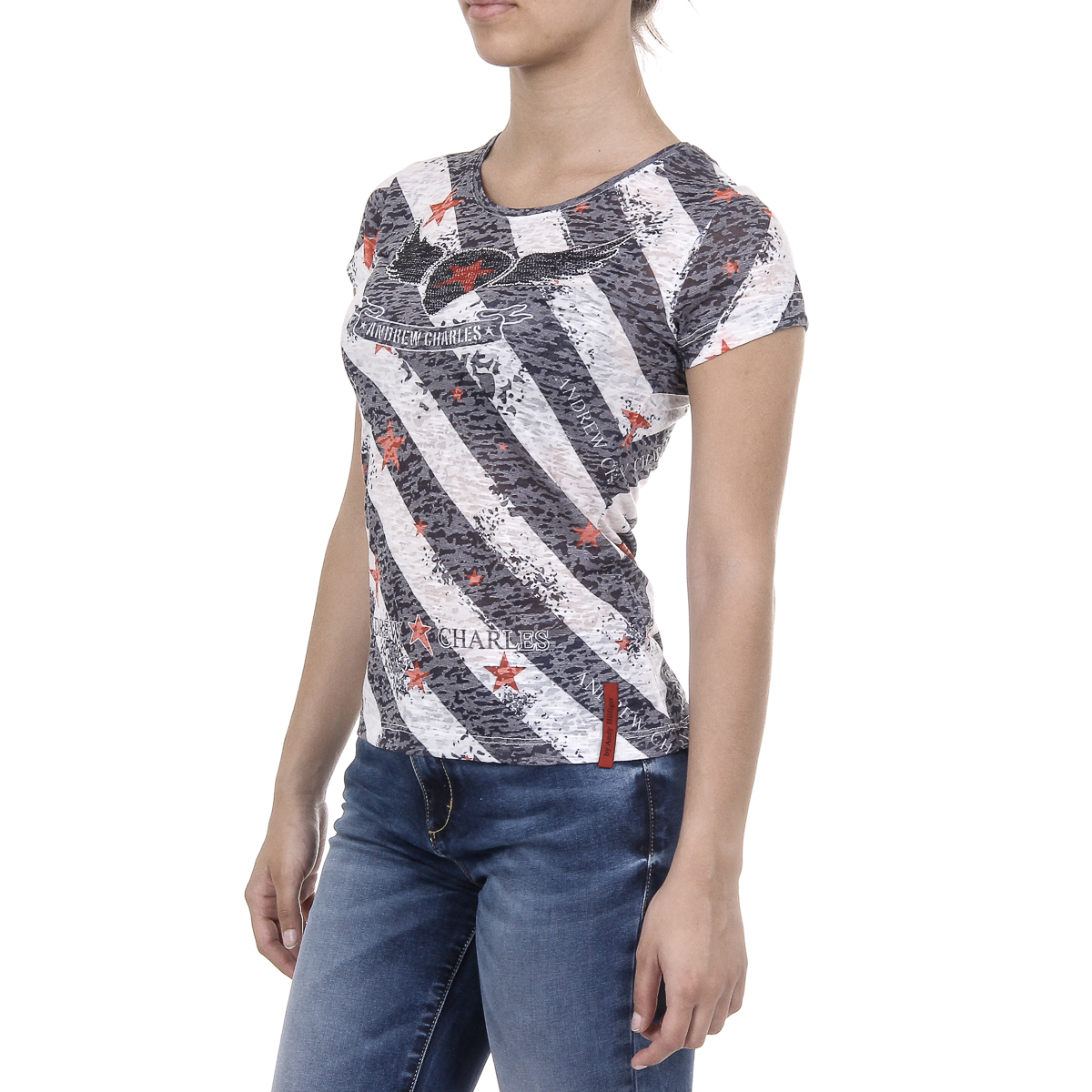Andrew Charles Womens T-shirt Short Sleeves Round Neck Dark Blue CAROLINE