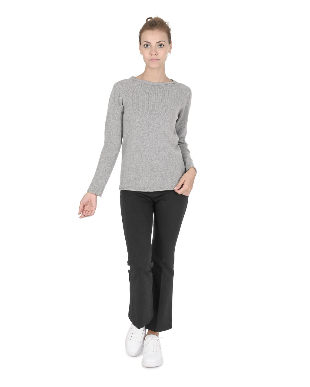 Suéter de cuello barco para mujer de cachemira Crown of Edinburgh COE 0015 GRIS
