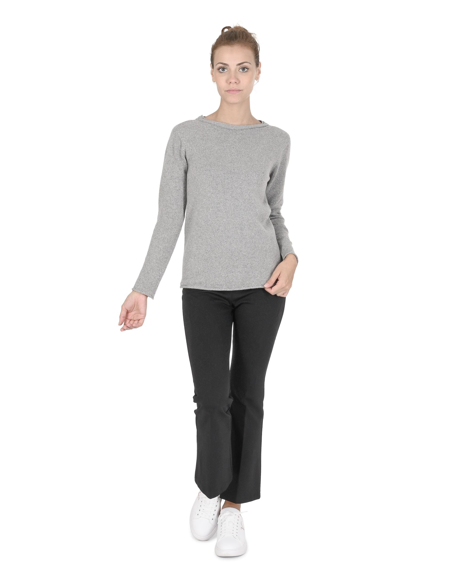 Suéter de cuello barco para mujer de cachemira Crown of Edinburgh COE 0015 GRIS