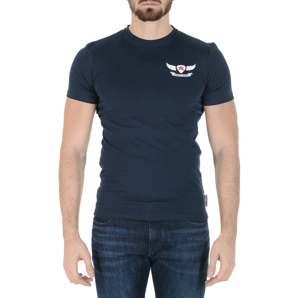 Camiseta Andrew Charles para hombre, manga corta, cuello redondo, azul, KEITA