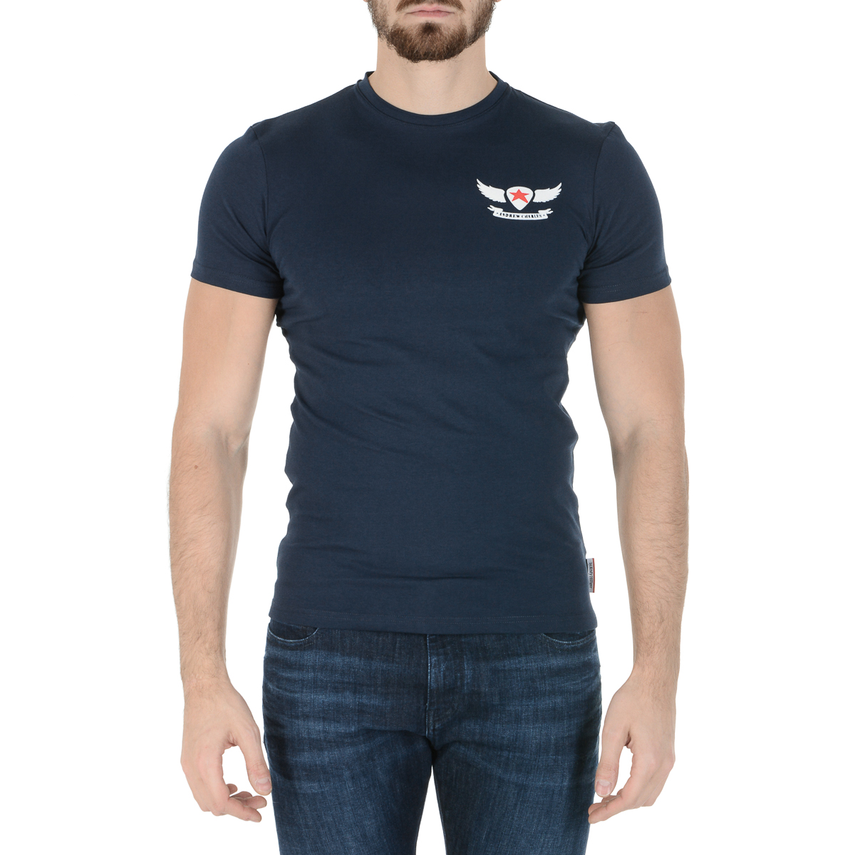 Camiseta Andrew Charles para hombre, manga corta, cuello redondo, azul, KEITA