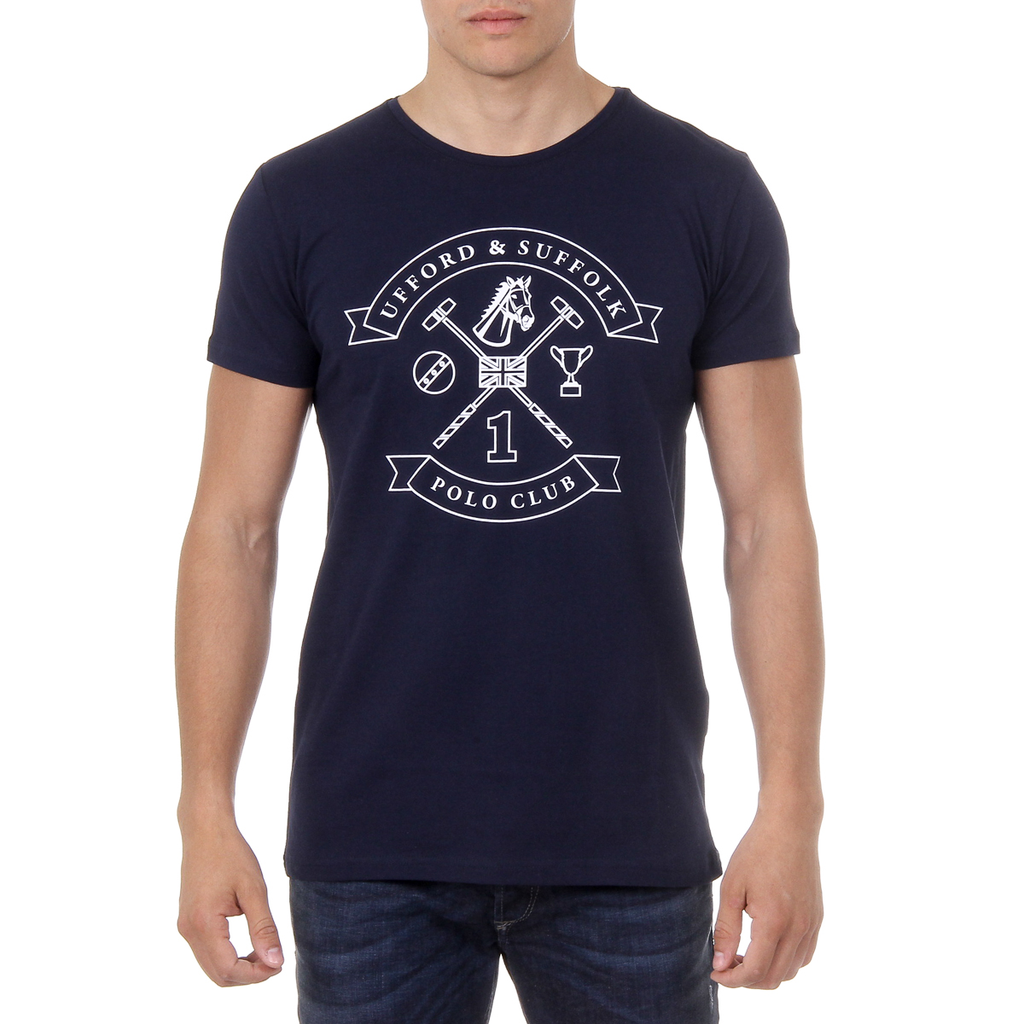 Camiseta de hombre Ufford & Suffolk Polo Club, manga corta, cuello redondo, US027, azul marino