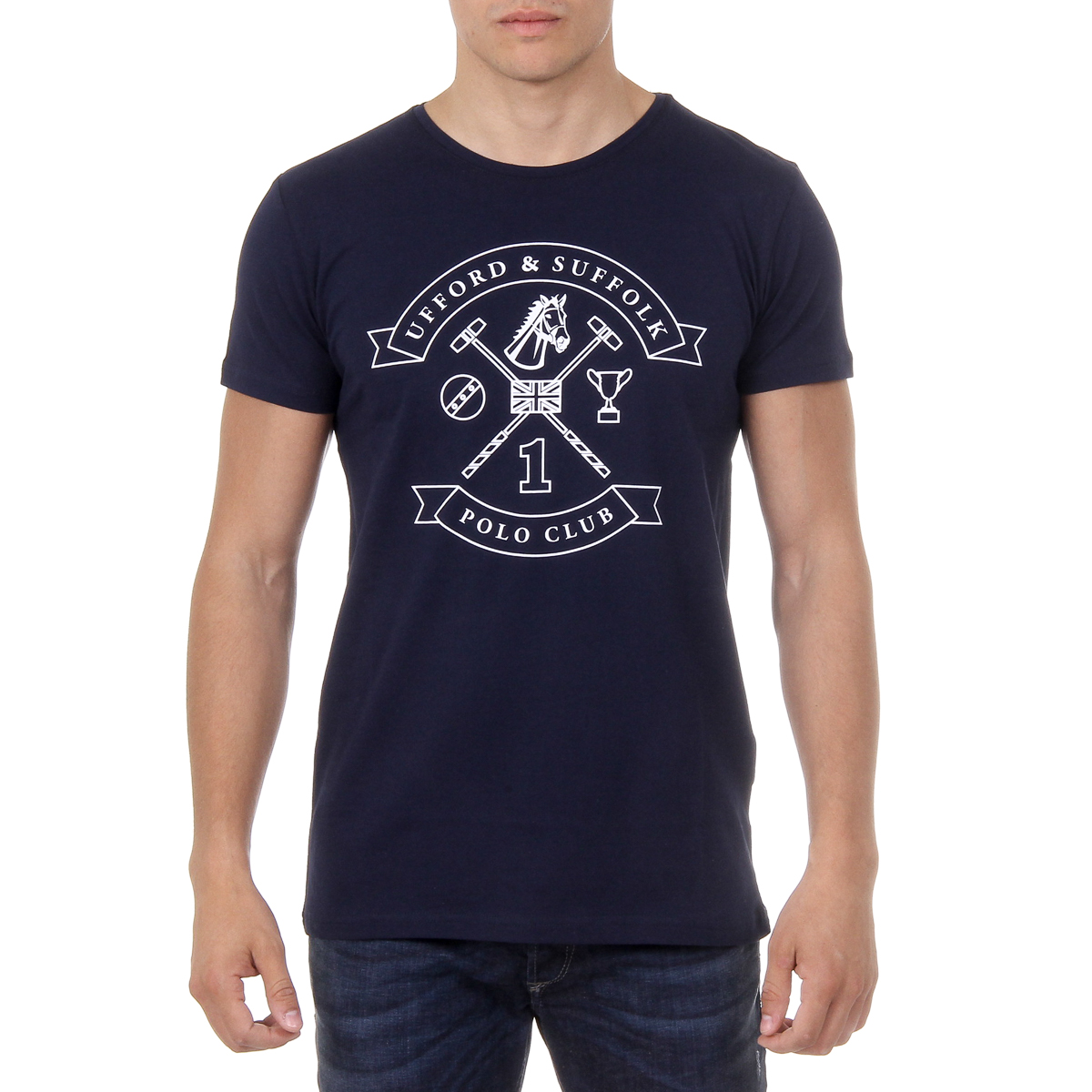 Camiseta de hombre Ufford & Suffolk Polo Club, manga corta, cuello redondo, US027, azul marino