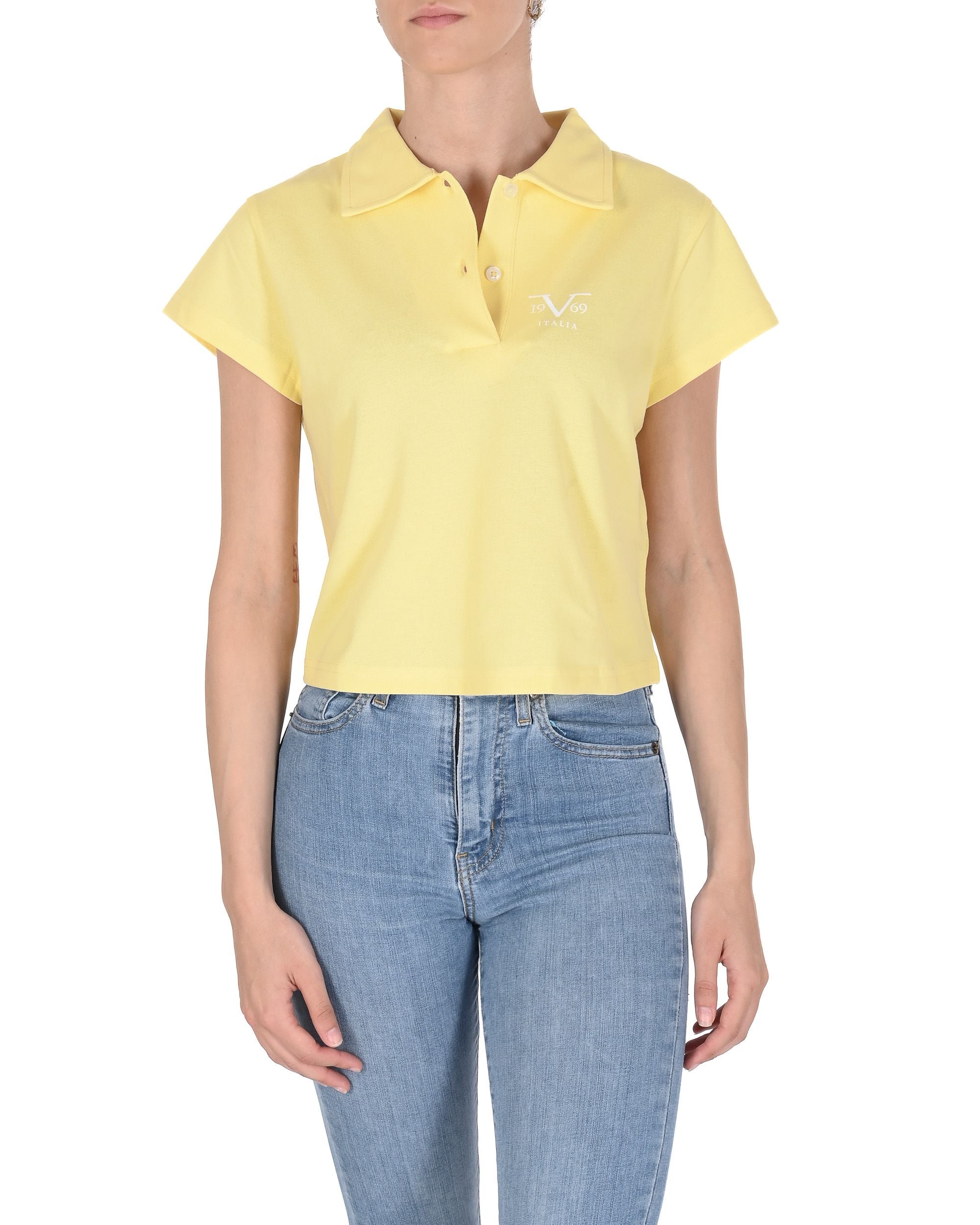 19V69 Italia Womens Cropped Pique Polo VSC1WPL01 POPCORN