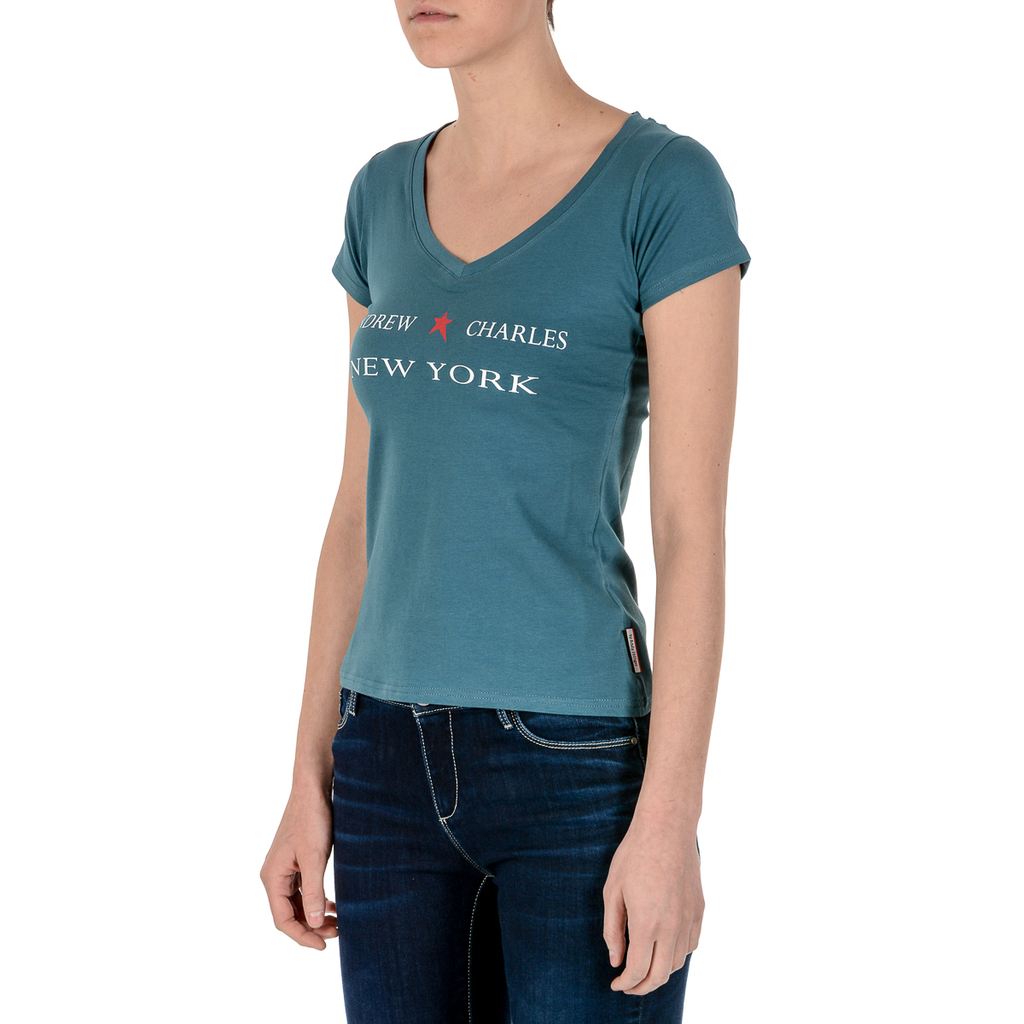 Camiseta Andrew Charles para mujer, manga corta, cuello en V, verde TAPIWA