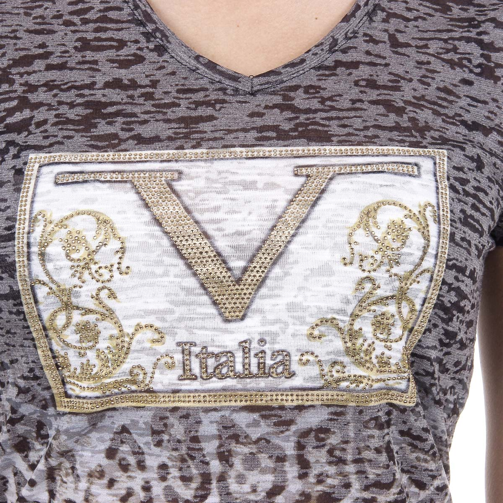 V 1969 Italia Womens T-shirt Short Sleeves V-Neck Black EVELYN