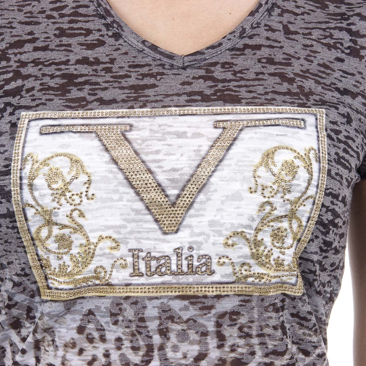 V 1969 Italia Womens T-shirt Short Sleeves V-Neck Black EVELYN