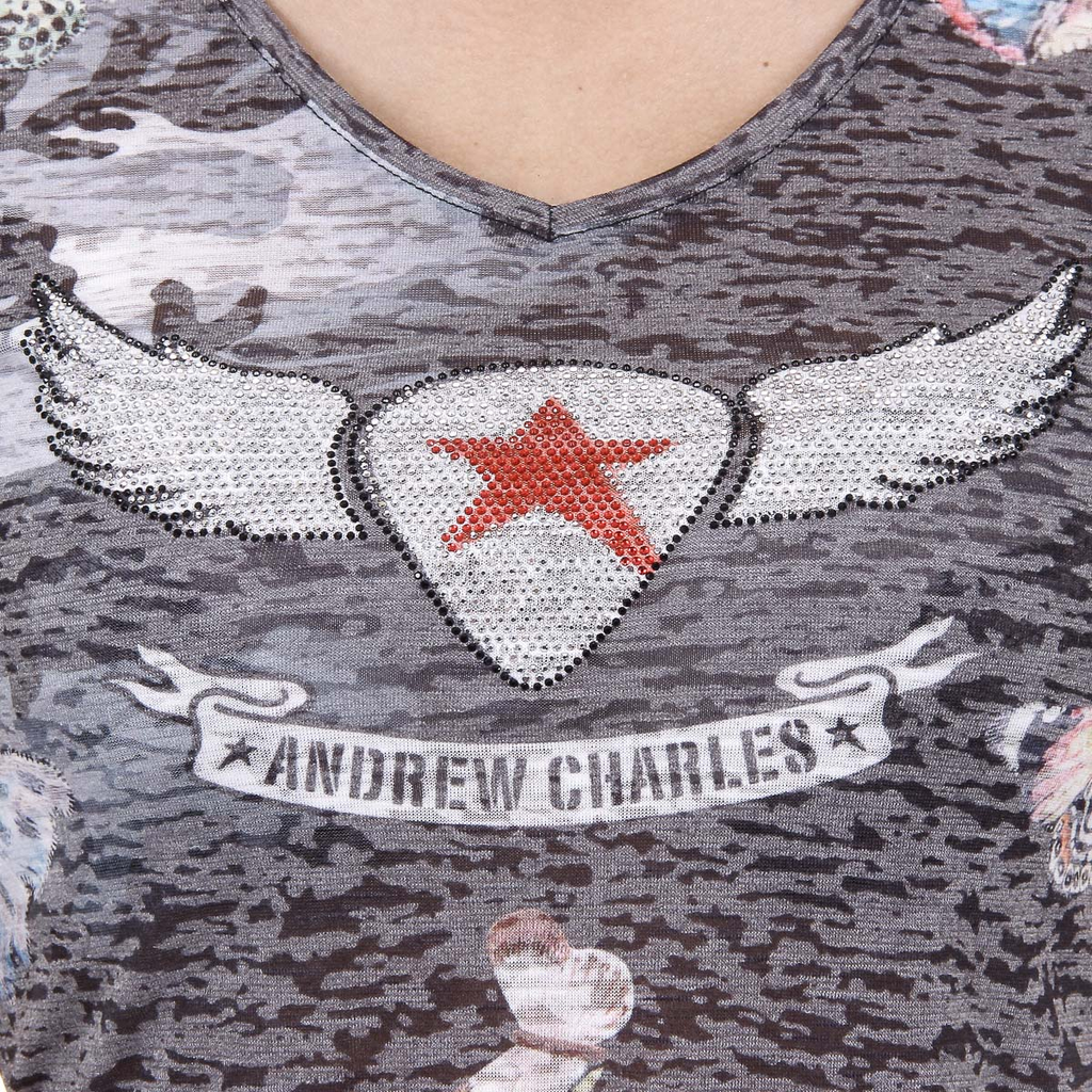 Andrew Charles Womens T-shirt Short Sleeves V-Neck Black STELLA