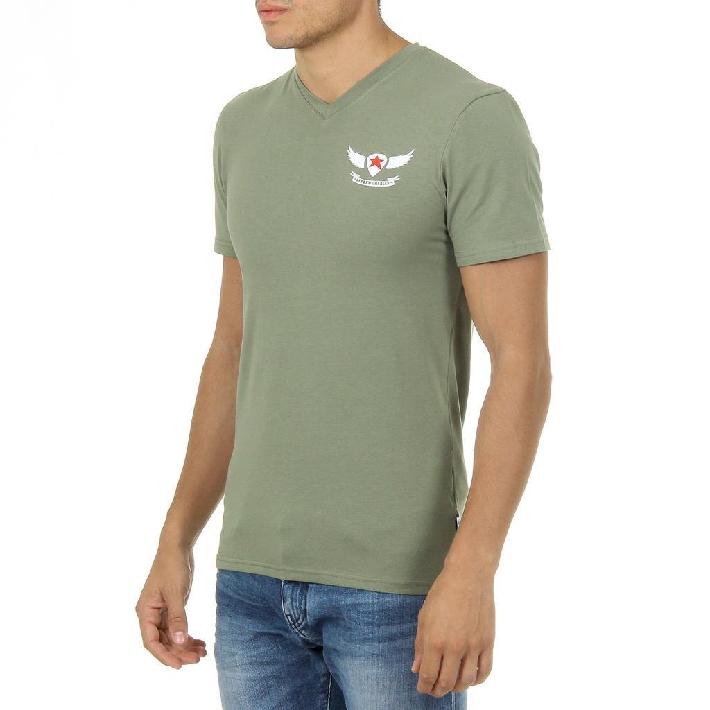 Camiseta Andrew Charles para hombre, manga corta, cuello en V, verde, KENAN