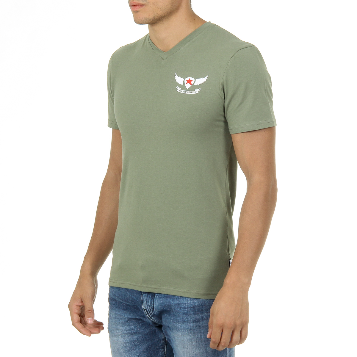 Camiseta Andrew Charles para hombre, manga corta, cuello en V, verde, KENAN