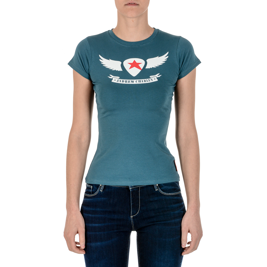 Camiseta Andrew Charles para mujer, manga corta, cuello redondo, verde TARANA