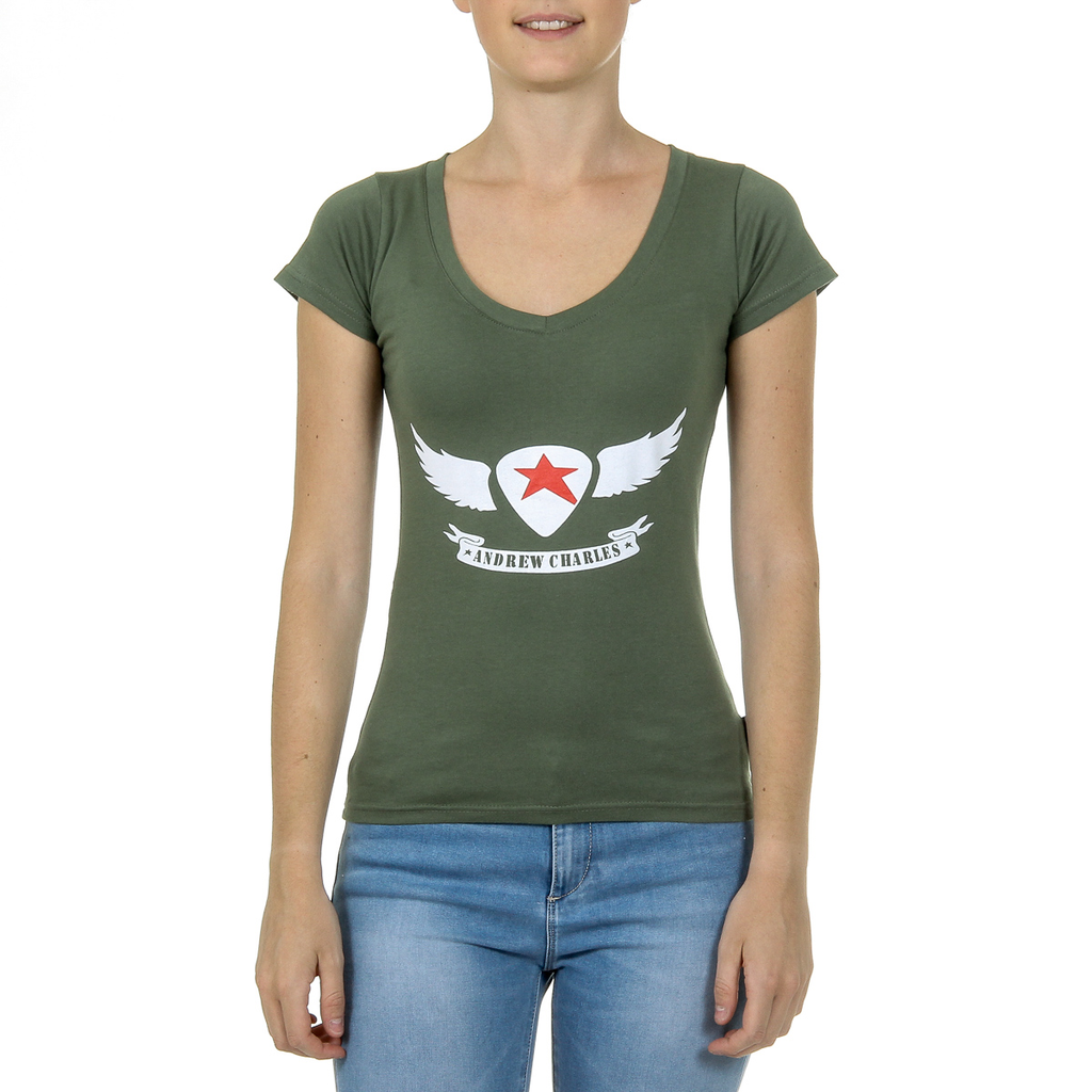 Camiseta Andrew Charles para mujer, manga corta, cuello en V, verde TAPIWA