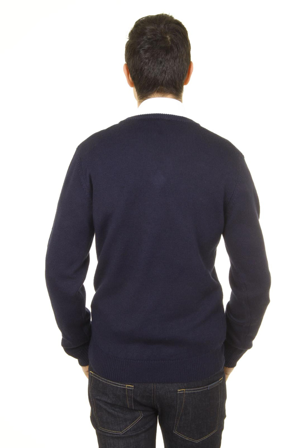 V 1969 Italia Jersey con cuello de pico para hombre 9803 SCOLLO V BLU NAVY