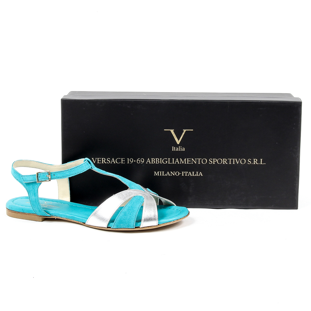 V 1969 Italia Sandalia plana para mujer Azul claro GRAZIA