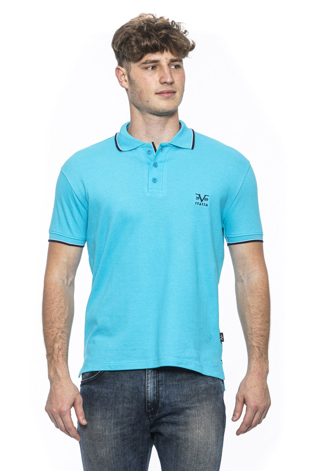 19V69 Italia Polo para hombre Azul Claro COSTINA TURQUESA
