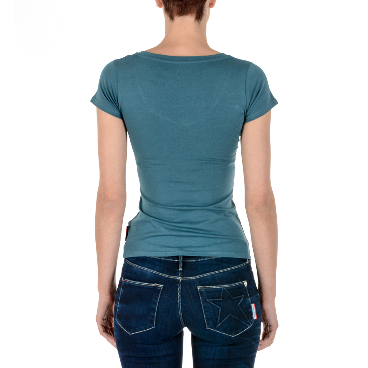 Camiseta Andrew Charles para mujer, manga corta, cuello en V, verde TAPIWA