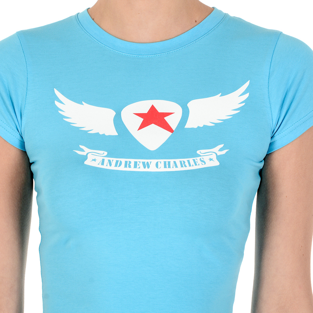 Camiseta Andrew Charles para mujer, manga corta, cuello redondo, azul claro TARANA